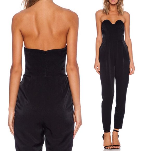 Keepsake Hearts On Fire Pant Suit Jumpsuit S Black Strapless Corset Pocket $190 - Picture 3 of 16
